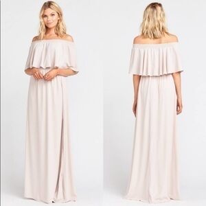 Show me your Mumu Hacienda Maxi Dress off the shoulder bridesmaid dress XS